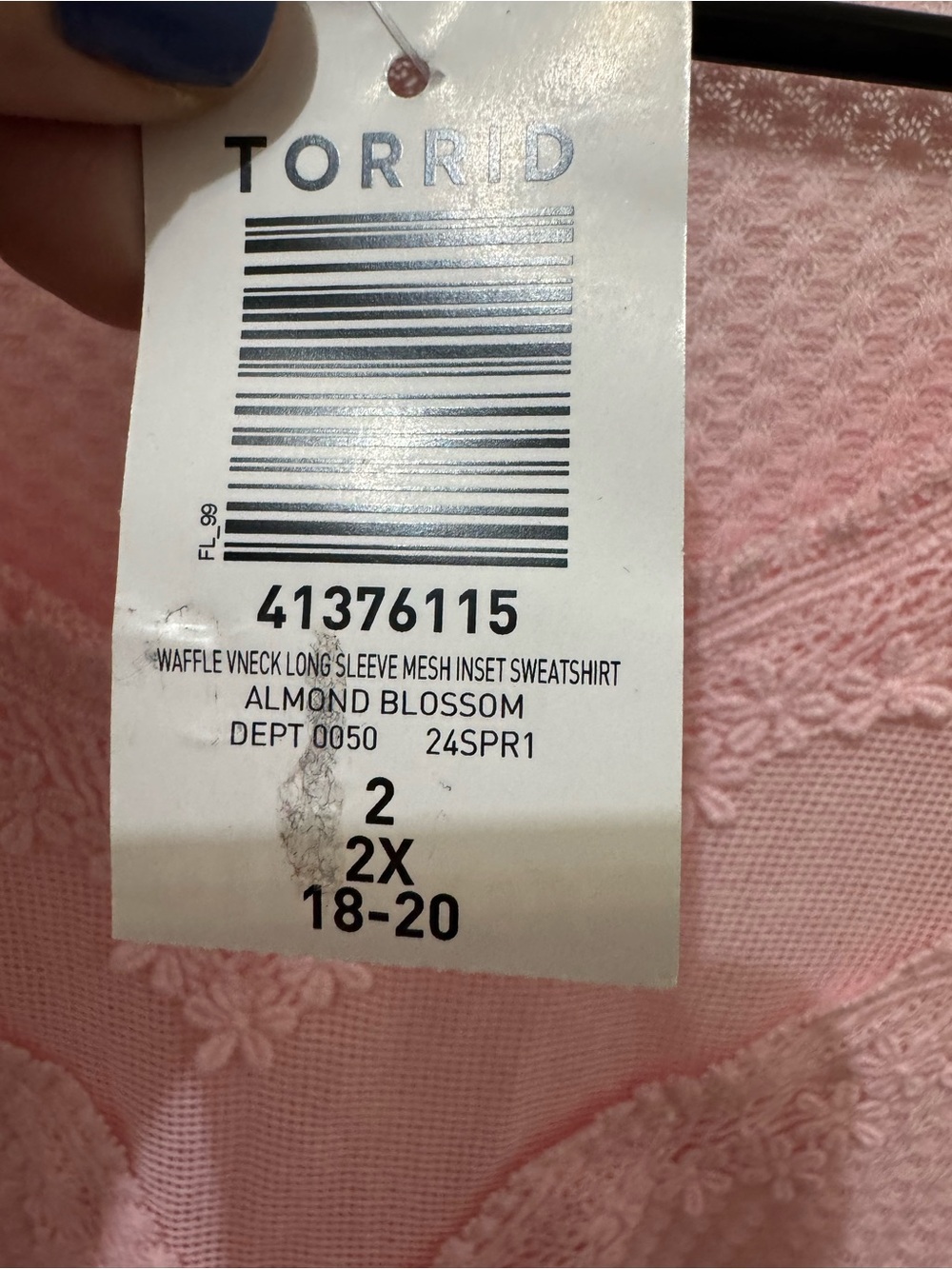 torrid Almond Blossom Pink Waffle V-Neck Long Sleeve Sweatshirt Size 2X - Picture 4 of 6